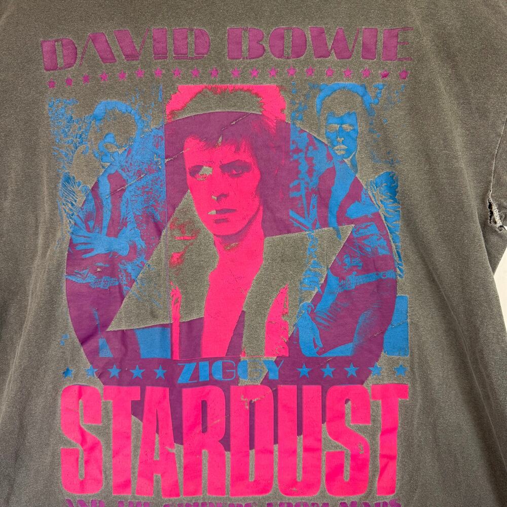 Urban Outfitters Bowie Ziggy Stardust Oversized Tee Women Sz S/M Grey Distressed - Picture 4 of 7